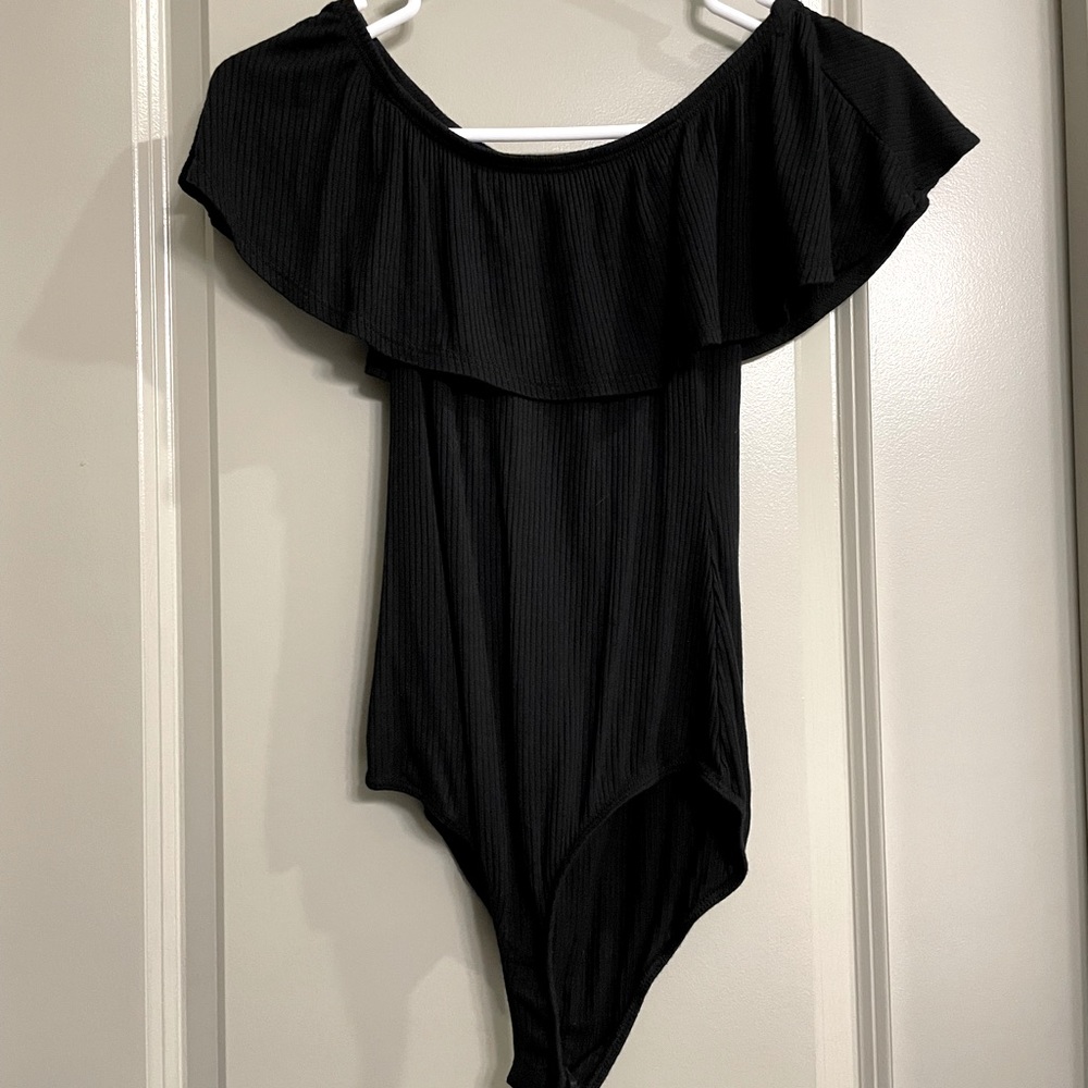 Adara Ribbed Black Bodysuit Size S